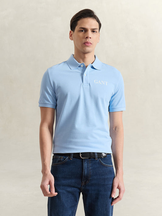 Gant Men Blue Solid Regular Fit Pure Cotton Polo T-Shirt