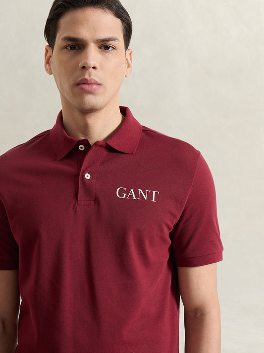 GANT Men Red Solid Polo T-Shirt