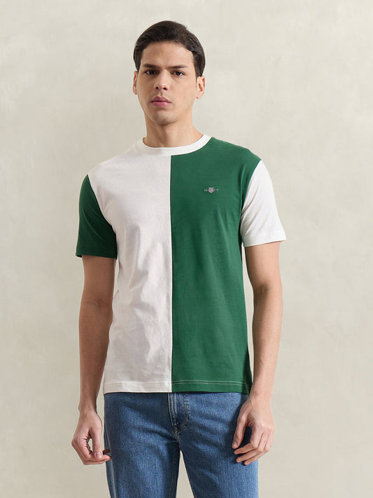 Gant Men White Colorblock Regular Fit Pure Cotton T-Shirt