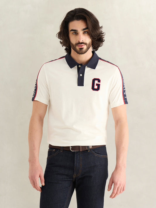 Gant Men Off White Regular Fit Pure Cotton Polo T-Shirt