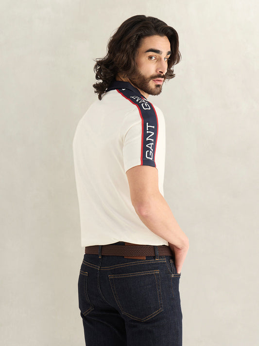 Gant Men Off White Regular Fit Pure Cotton Polo T-Shirt