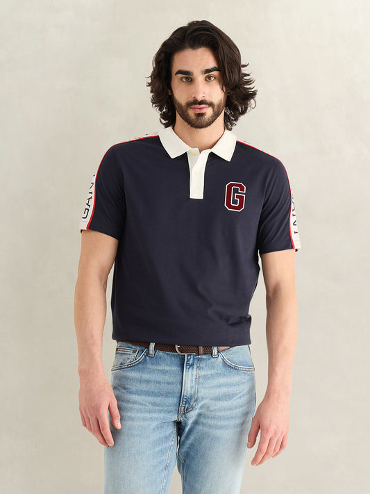 Gant Men Navy Blue Regular Fit Pure Cotton Polo T-Shirt