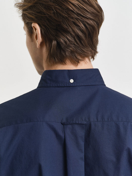 Gant Men Navy Blue Solid Regular Fit Classic Poplin Shirt