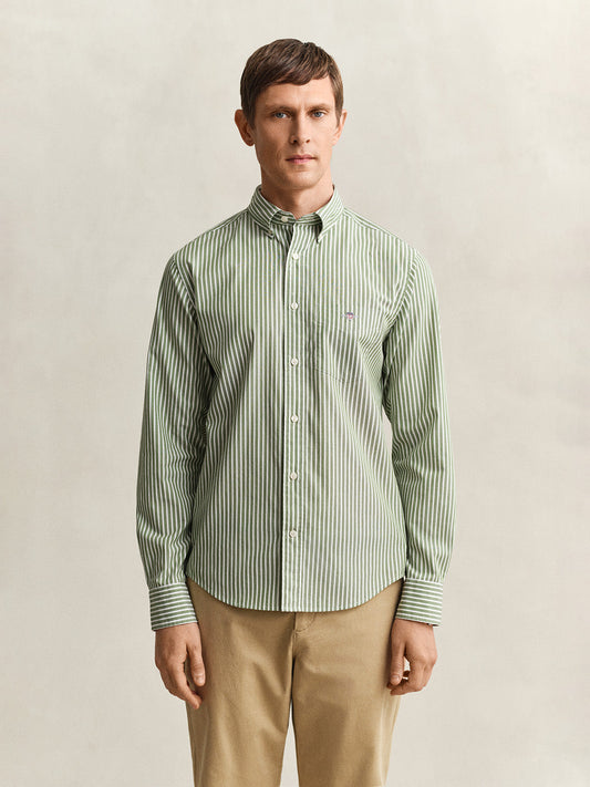 Gant Men Green Striped Regular Fit Classic Poplin Shirt