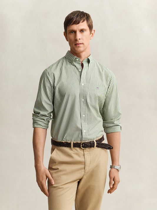 Gant Men Green Striped Regular Fit Classic Poplin Shirt