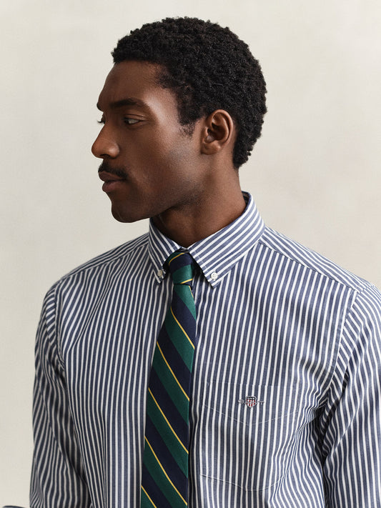 Gant Men Blue Striped Regular Fit Classic Poplin Shirt