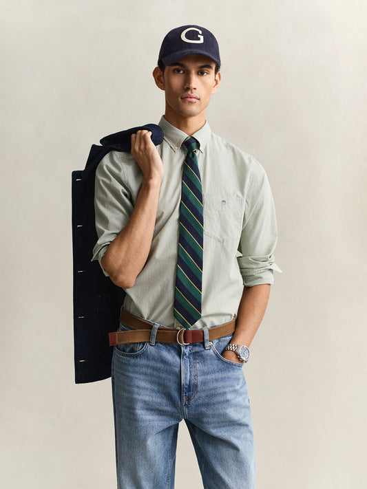 Gant Men Green Striped Regular Fit Classic Poplin Shirt