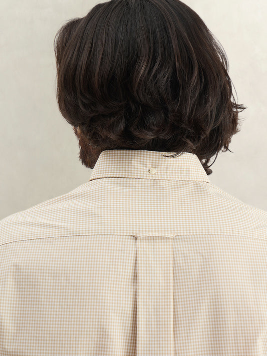 Gant Men Beige Checked Regular Fit Classic Poplin Gingham Shirt