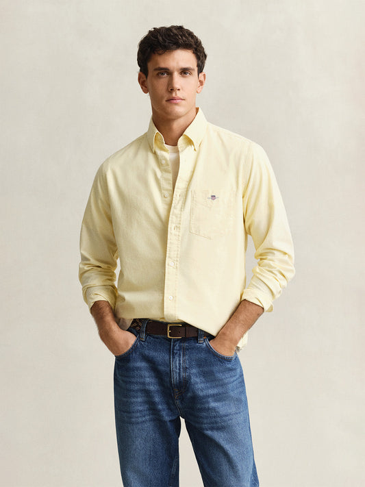 Gant Men Yellow Solid Regular Fit Classic Oxford Shirt