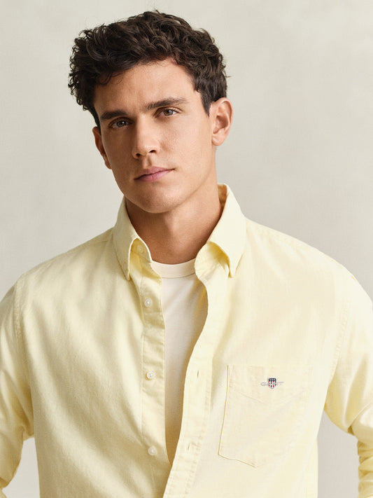 Gant Men Yellow Solid Regular Fit Classic Oxford Shirt