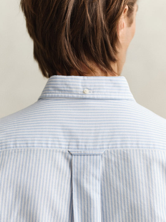 Gant Men Blue Striped Regular Fit Classic Oxford Shirt