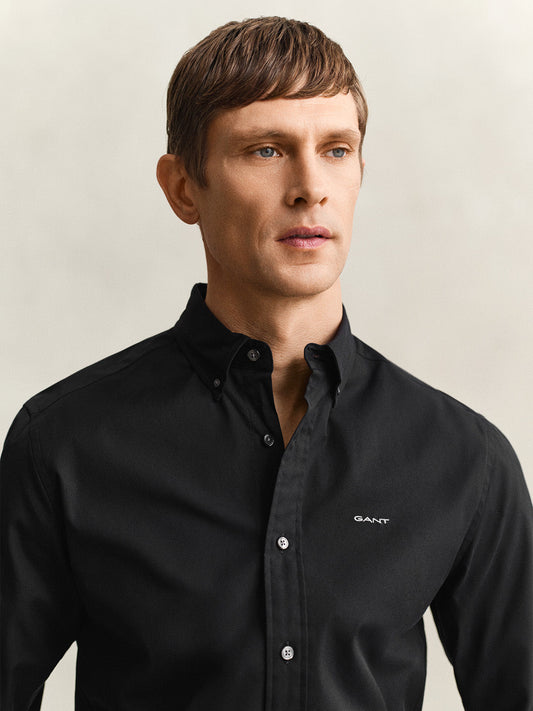 Gant Men Black Solid Regular Fit Pinpoint Oxford Shirt
