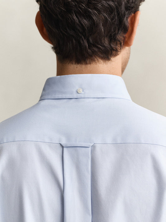 Gant Men Blue Solid Regular Fit Pinpoint Oxford Shirt
