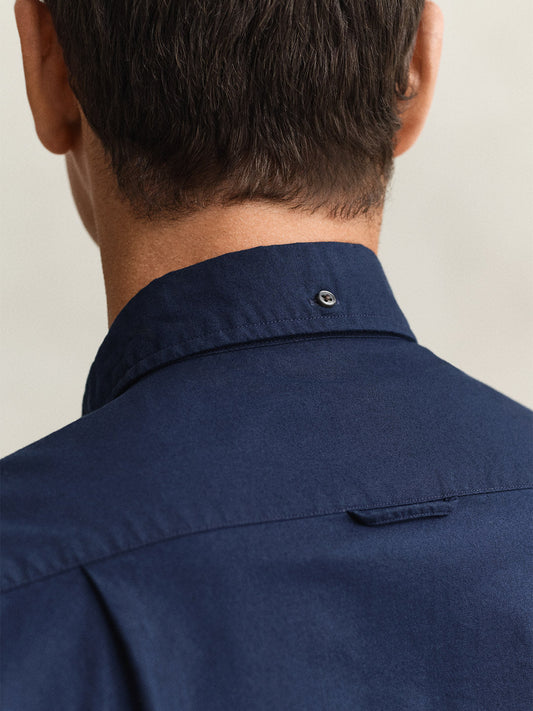 Gant Men Navy Blue Solid Slim Fit Oxford Shirt