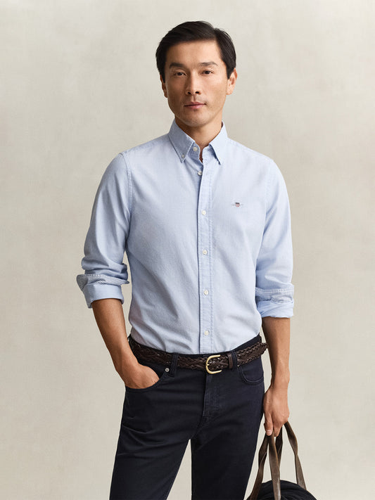 Gant Men Blue Solid Slim Fit Oxford Shirt