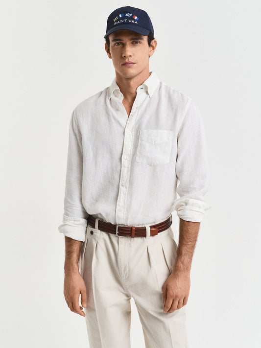 Gant Men White Solid Regular Fit Pure Linen Shirt