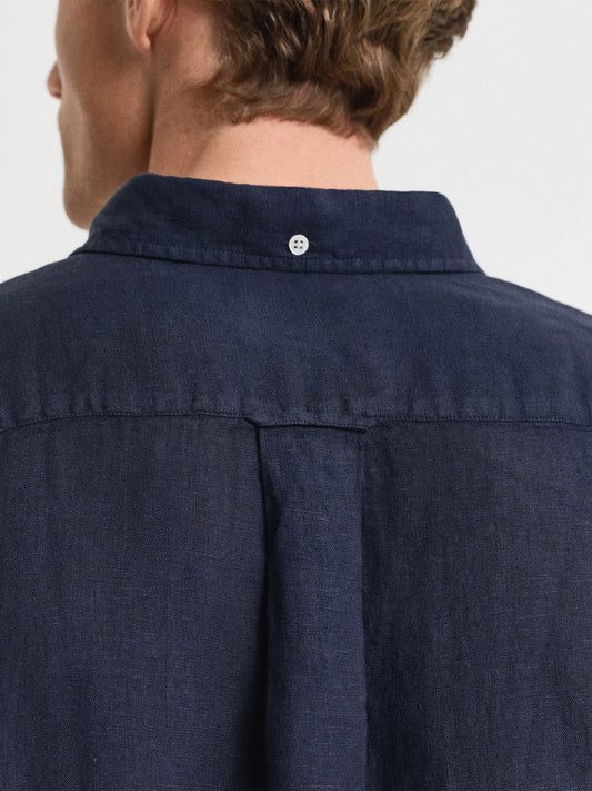Gant Men Navy Blue Solid Regular Fit Pure Linen Shirt