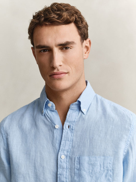 Gant Men Blue Solid Regular Fit Pure Linen Shirt
