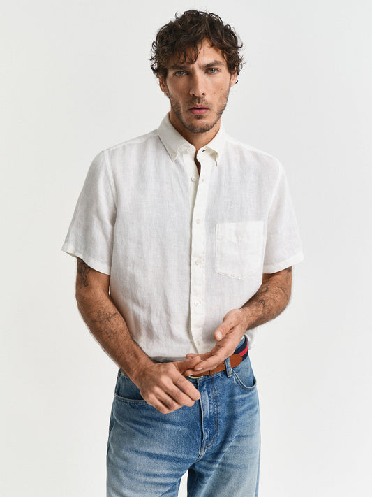 Gant Men White Solid Regular Fit Pure Linen Shirt
