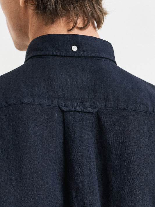 Gant Men Navy Blue Solid Regular Fit Pure Linen Shirt