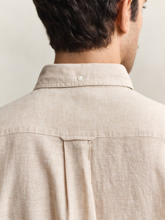 Gant Men Beige Solid Regular Fit Cotton Linen Shirt
