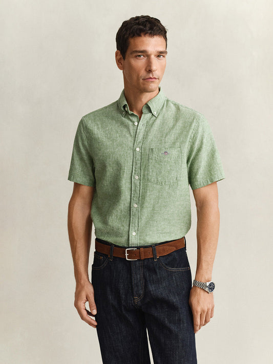 Gant Men Green Solid Regular Fit Cotton Linen Shirt