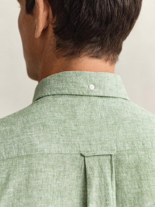 Gant Men Green Solid Regular Fit Cotton Linen Shirt