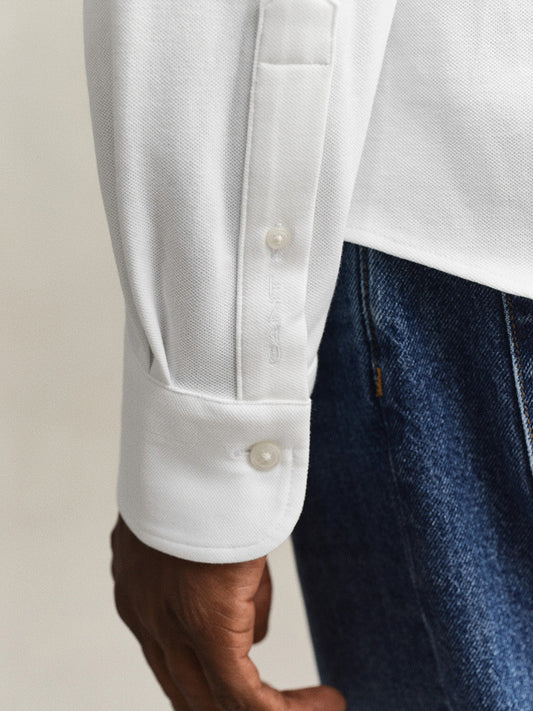 Gant Men White Solid Regular Fit Pique Shirt