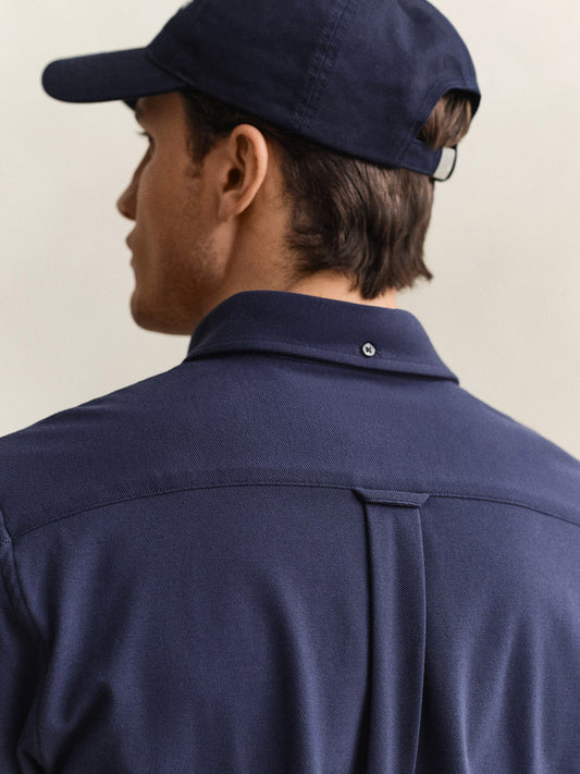 Gant Men Navy Blue Solid Regular Fit Pique Shirt