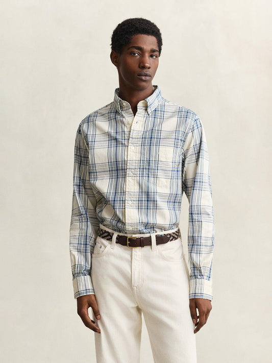 Gant Men Cream Checked Regular Fit Oxford Check Shirt