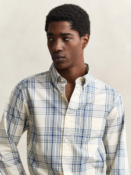 Gant Men Cream Checked Regular Fit Oxford Check Shirt