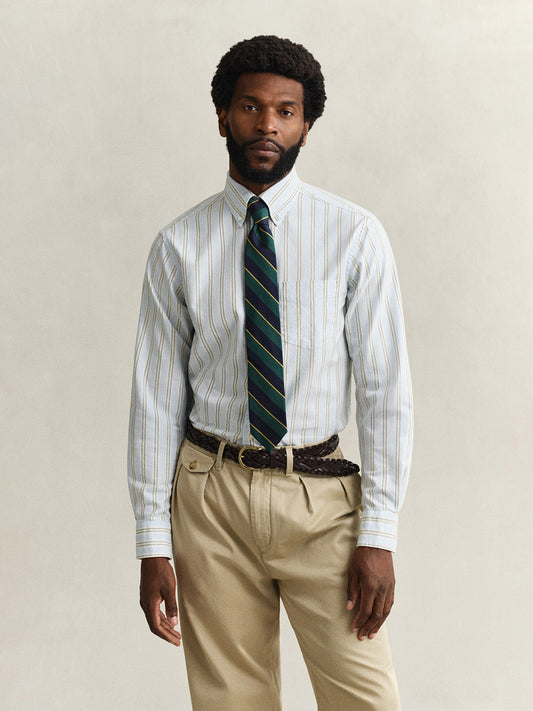 Gant Men Blue Striped Regular Fit Archieve Oxford Shirt