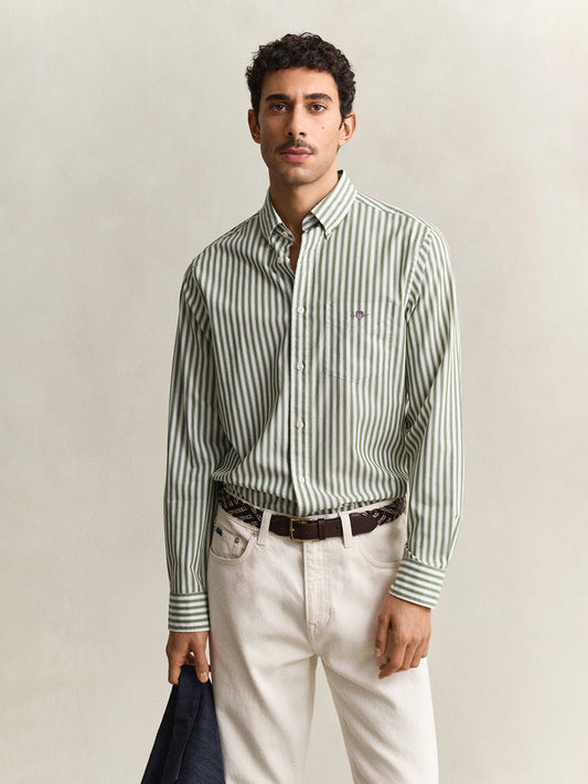 Gant Men Green Striped Regular Fit Classic Poplin Shirt