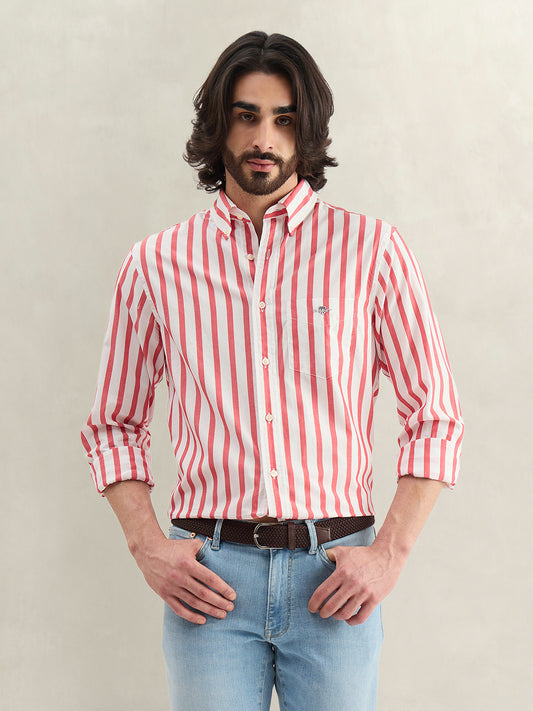 Gant Men Red Striped Regular Fit Classic Poplin Shirt