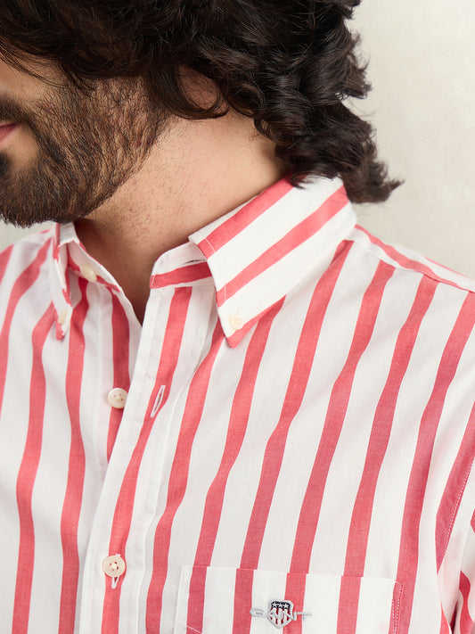 Gant Men Red Striped Regular Fit Classic Poplin Shirt
