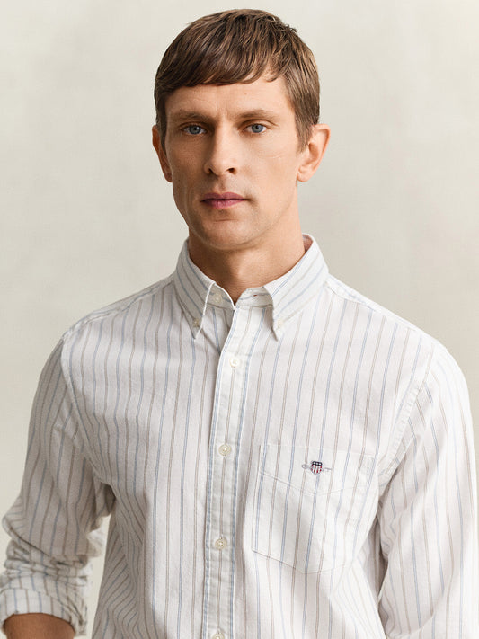 Gant Men White Striped Regular Fit Classic Oxford Shirt