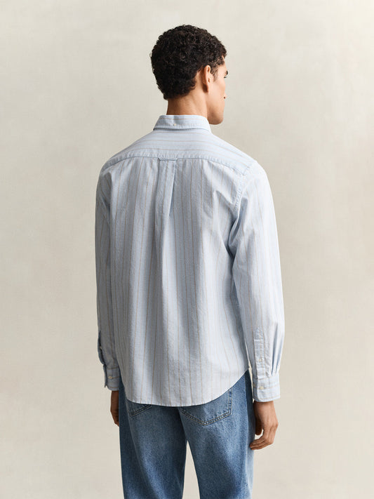 Gant Men Blue Striped Regular Fit Classic Oxford Shirt