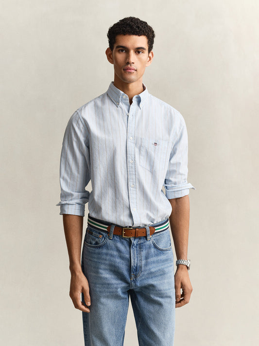 Gant Men Blue Striped Regular Fit Classic Oxford Shirt