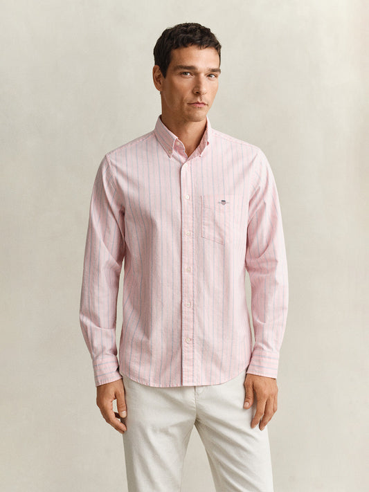 Gant Men Pink Striped Regular Fit Classic Oxford Shirt