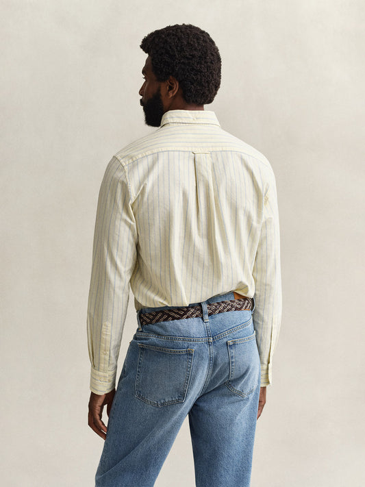 Gant Men Yellow Striped Regular Fit Classic Oxford Shirt