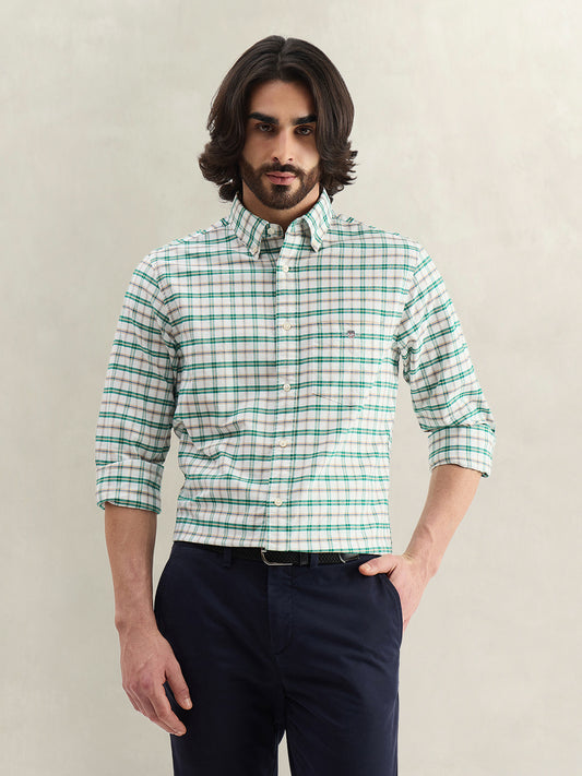 Gant Men Green Checked Regular Fit Oxford Check Shirt