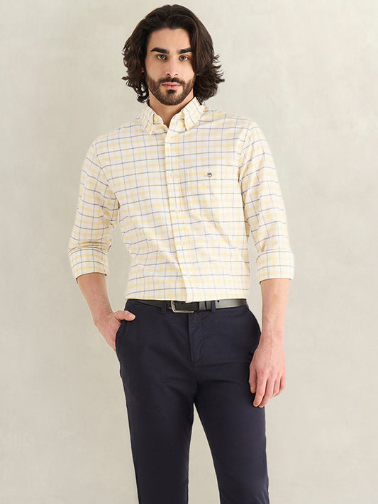 Gant Men Yellow Checked Regular Fit Oxford Check Shirt