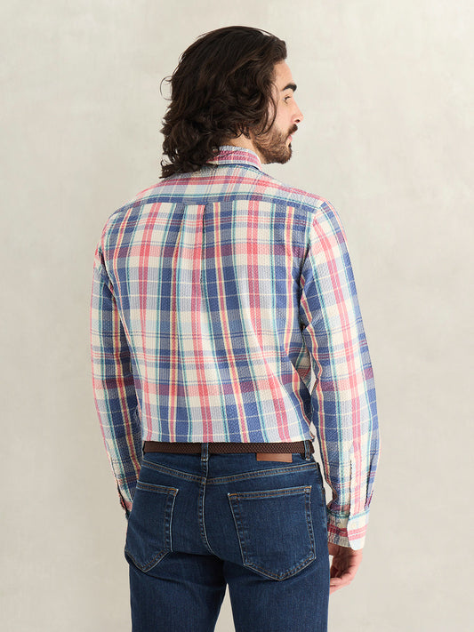 Gant Men Blue Checked Regular Fit Pure Cotton Shirt