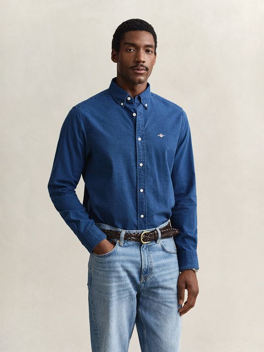 Gant Men Navy Blue Solid Regular Fit Pure Cotton Shirt