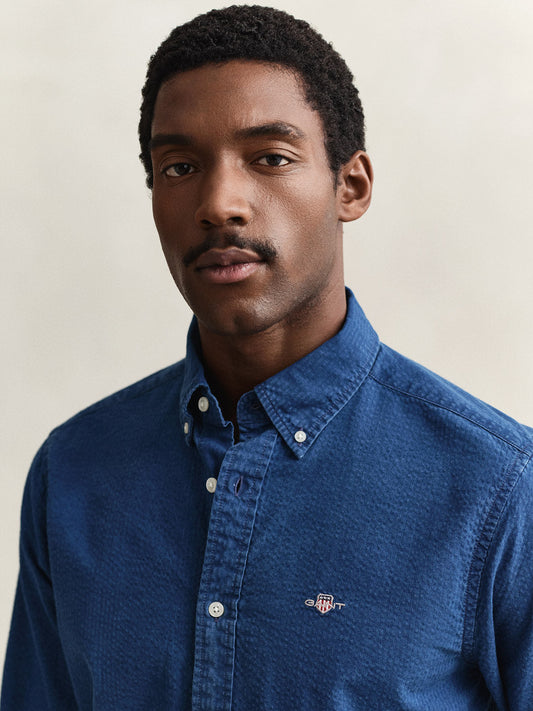 Gant Men Navy Blue Solid Regular Fit Pure Cotton Shirt