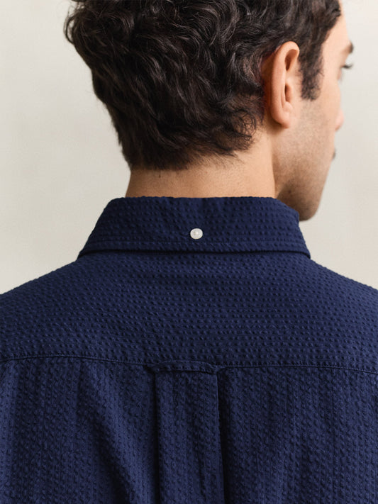 Gant Men Navy Blue Solid Regular Fit Pure Cotton Shirt