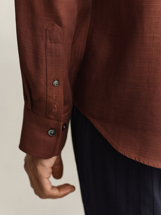 Gant Men Brown Solid Regular Fit Shirt