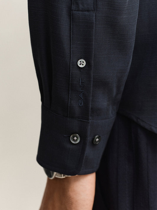 Gant Men Navy Blue Solid Regular Fit Shirt