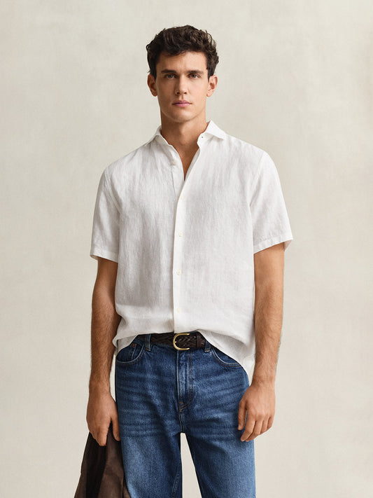 Gant Men White Solid Regular Fit Pure Linen Shirt