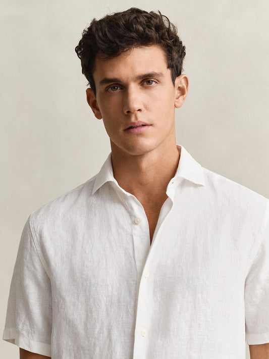 Gant Men White Solid Regular Fit Pure Linen Shirt